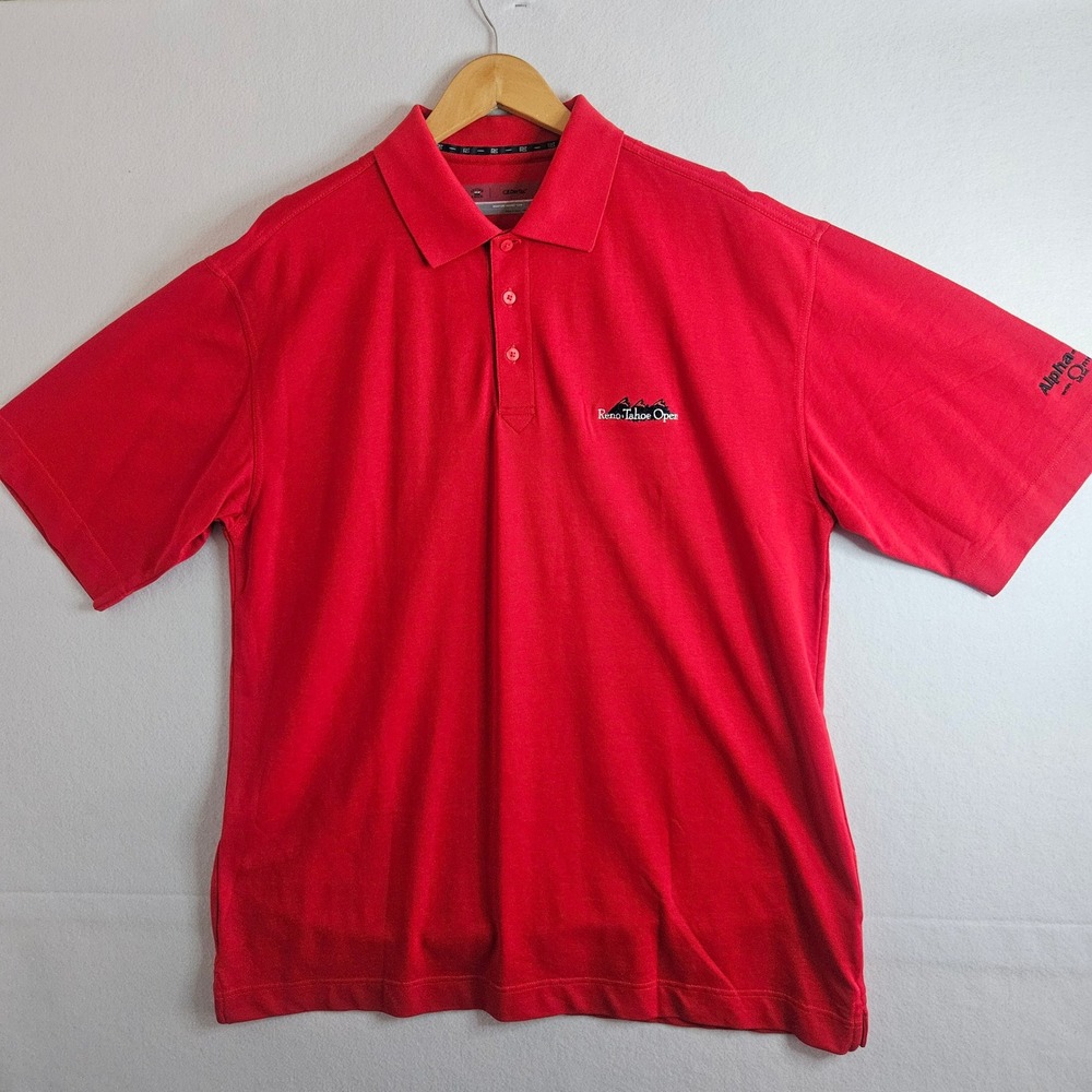 Cutter & Buck Mens XL‎ Red Reno-Tahoe Open CB DryTec Golf Polo Shirt MCK0126